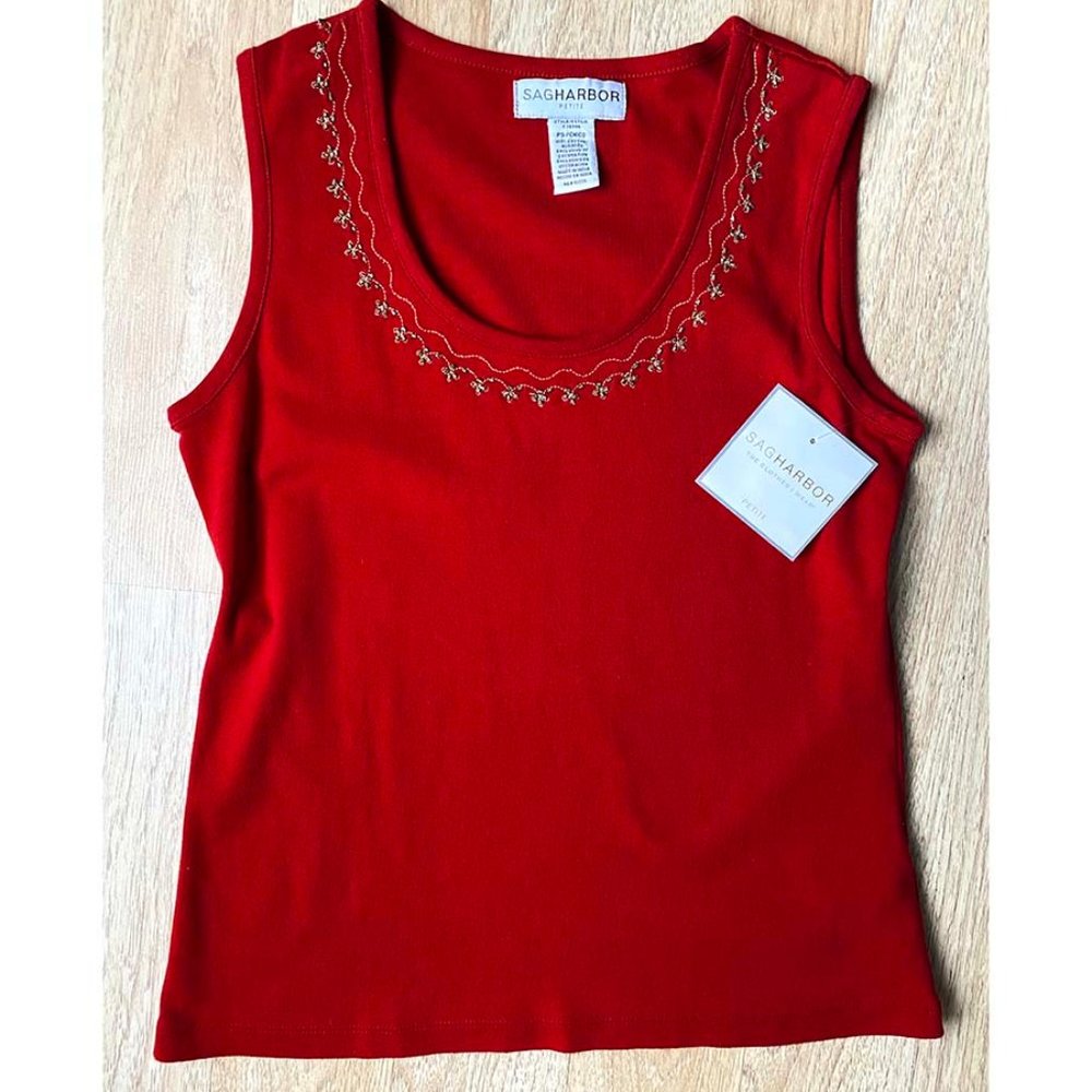 Scoop Neck Red Tank Top Embellished Neckline NWT
